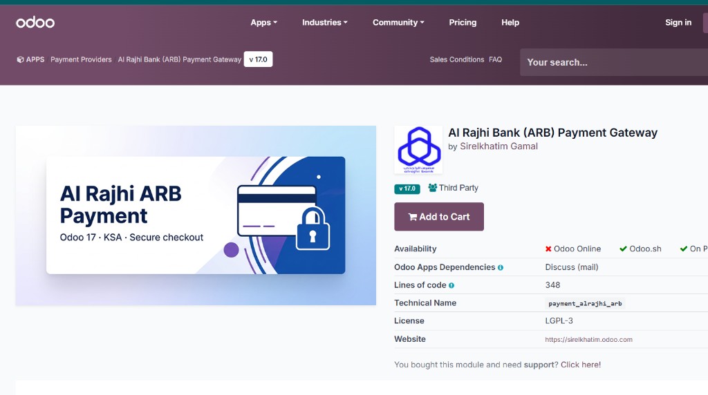 Al Rajhi Bank ARB Payment Gateway — Odoo Apps Store listing